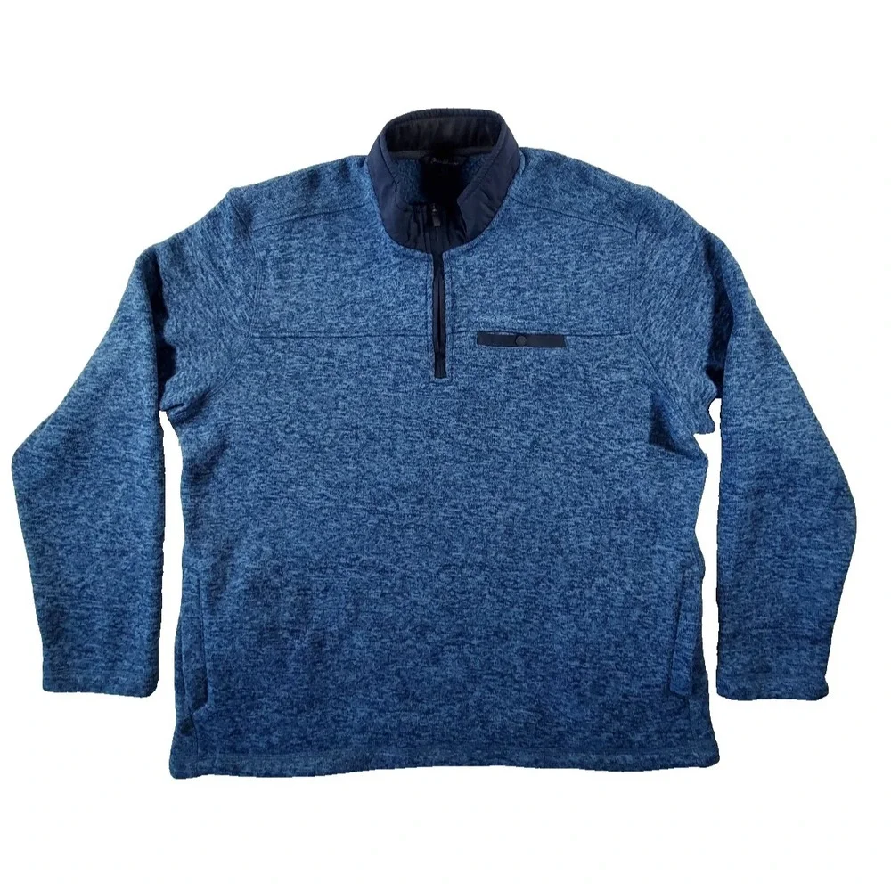 Eddie Bauer Mens XXL Blue Heather 1/4 Zip Fleece Pullover Sweater Jacket